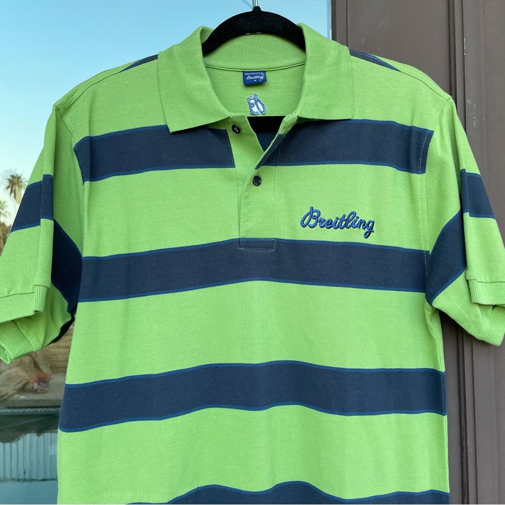 Breitling Green/Navy Striped Polo M
